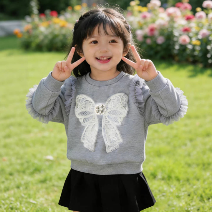 Mädchen Sweatshirt mit Rüschendetails und dekorativem Schleifenmotiv Echo Archiv