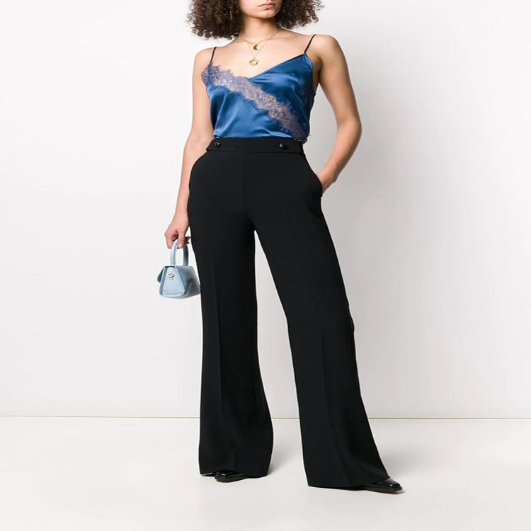 Damen Hochtaillierte Tailoring-Palazzohose mit Bügelfalte und weitem Bein Echoarchiv