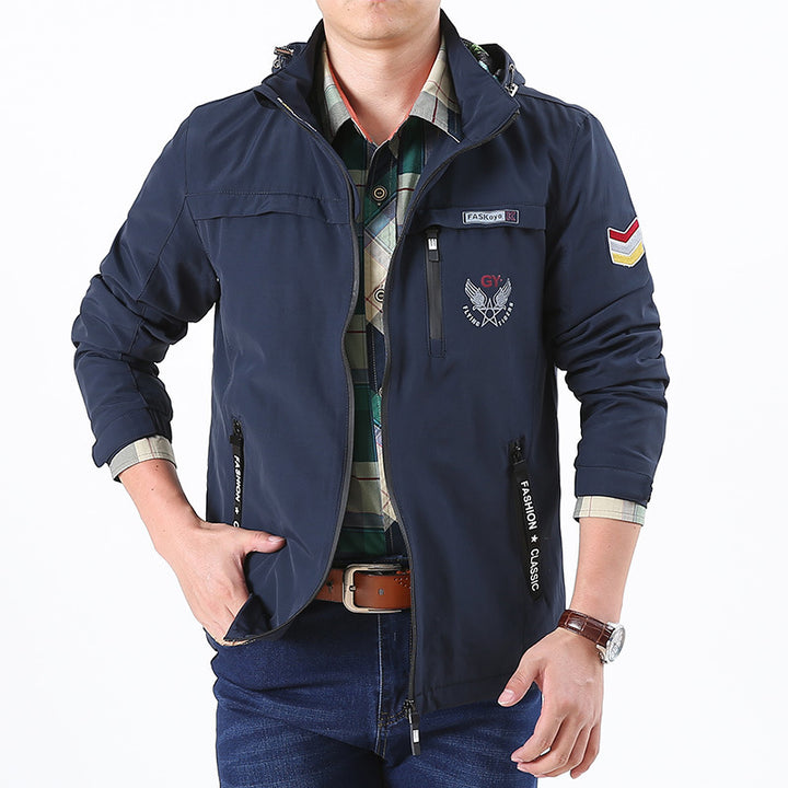Herren leichte wasserabweisende Softshell-Kapuzenjacke mit Reißverschlusstaschen und Ärmeldetail Echoarchiv