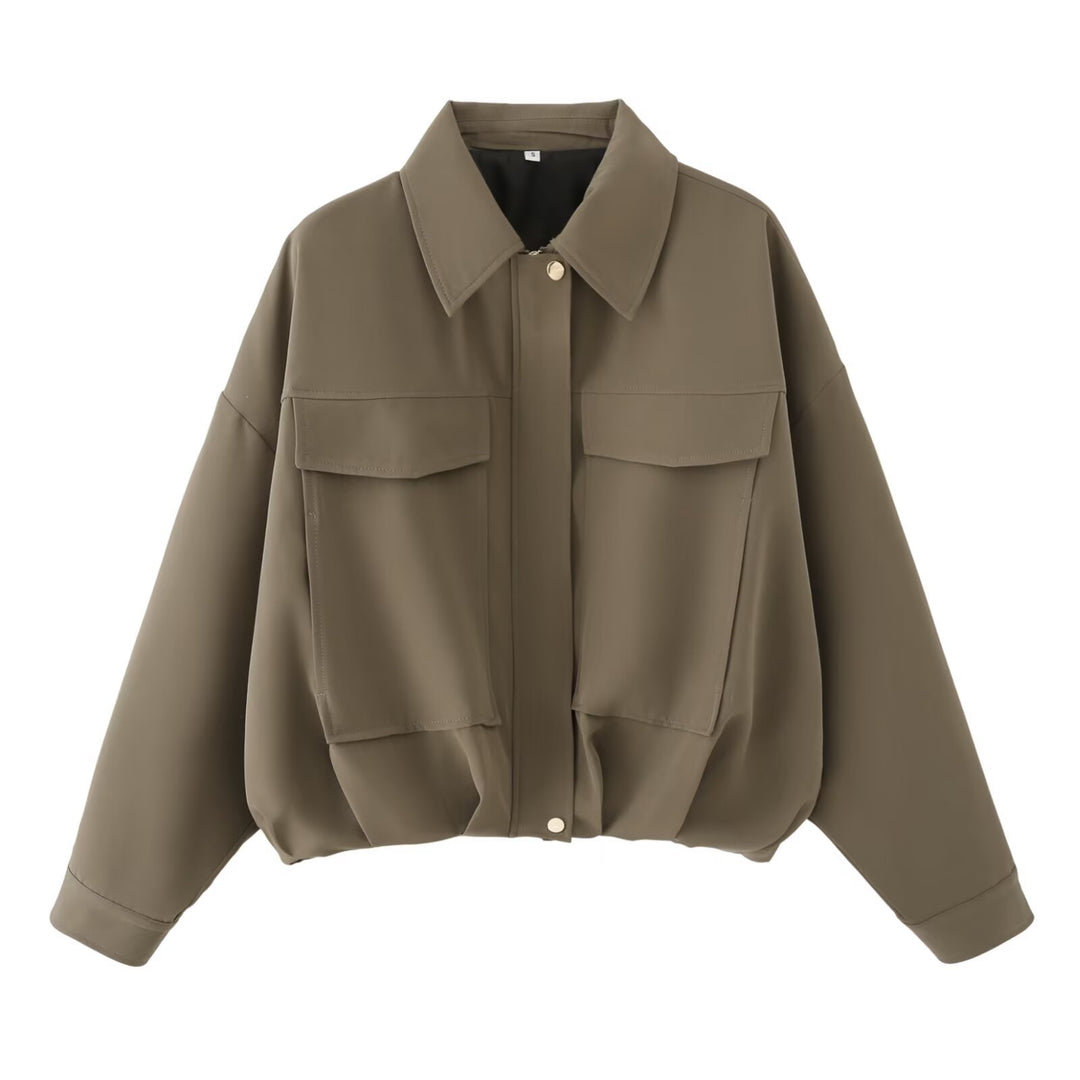 Damen Oversize Utility-Jacke mit Pattentaschen, Drop-Shoulder und elastischem Saum Echo Archiv