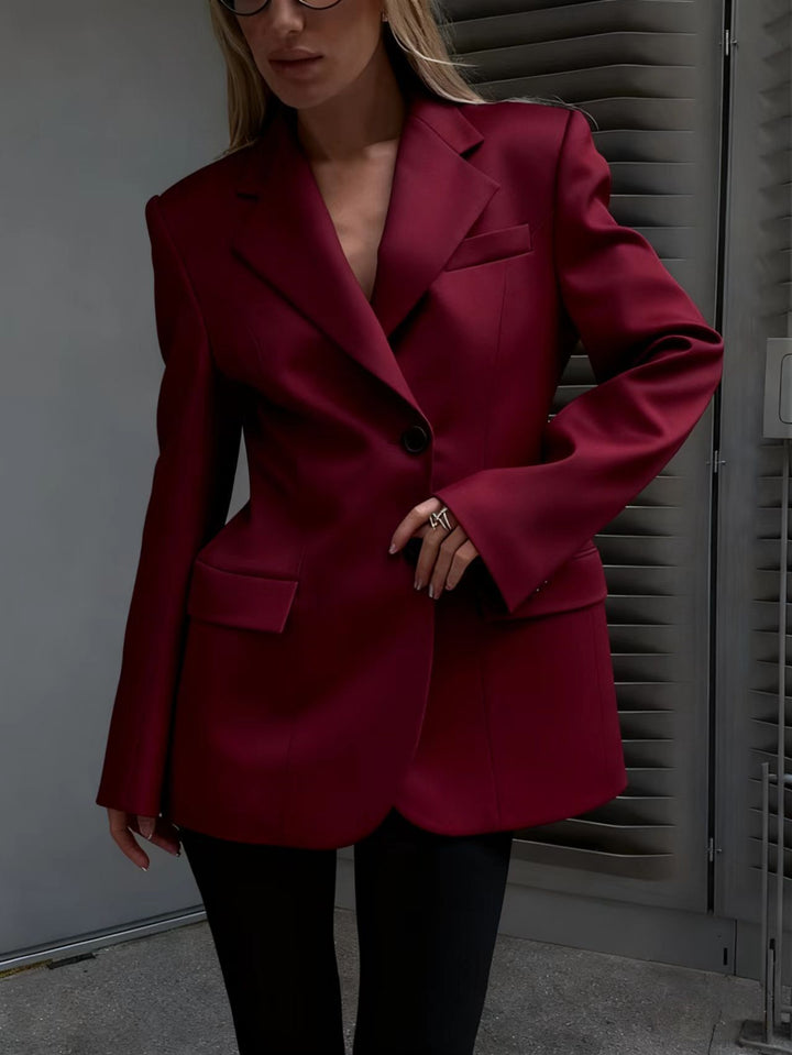 Damen Oversized Longblazer mit betonter Schulterpartie und Pattentaschen – Célinea