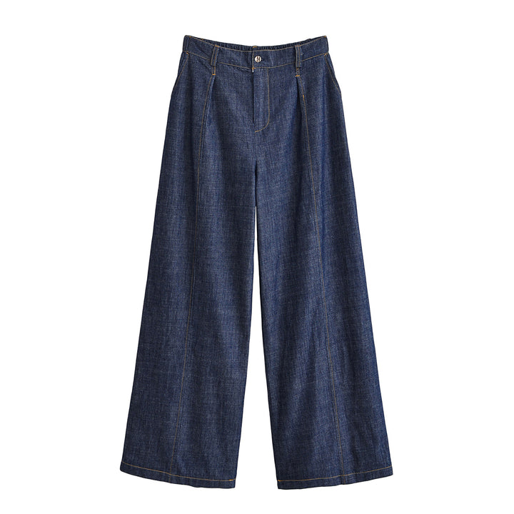 Damen Weite High-Waist Denim-Hose mit Bügelfalte und weitem Bein Echo Archiv