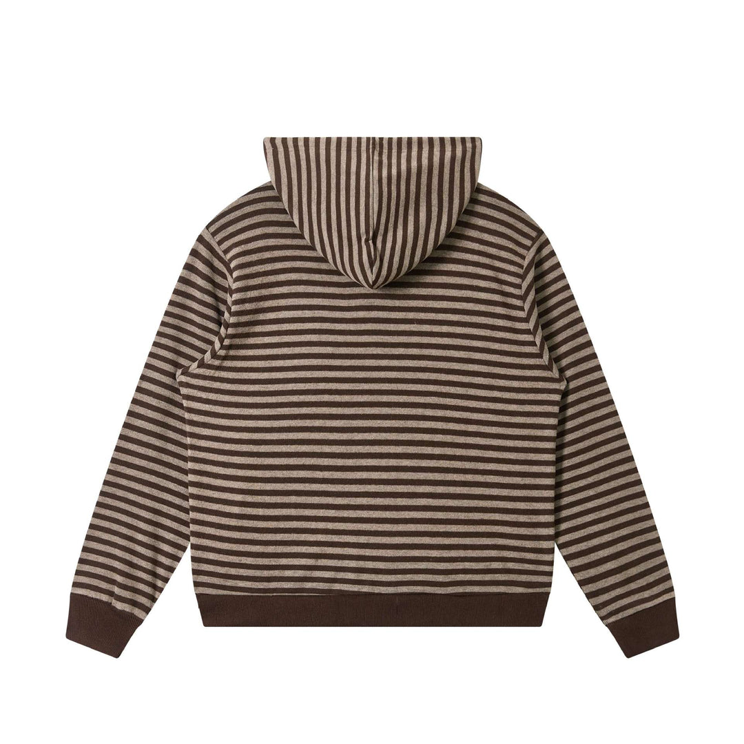 Unisex Gestreifte Strick-Kapuzenjacke mit durchgehendem Reißverschluss und Kängurutaschen Echoarchiv