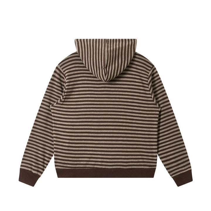Unisex Gestreifte Strick-Kapuzenjacke mit durchgehendem Reißverschluss und Kängurutaschen Echoarchiv