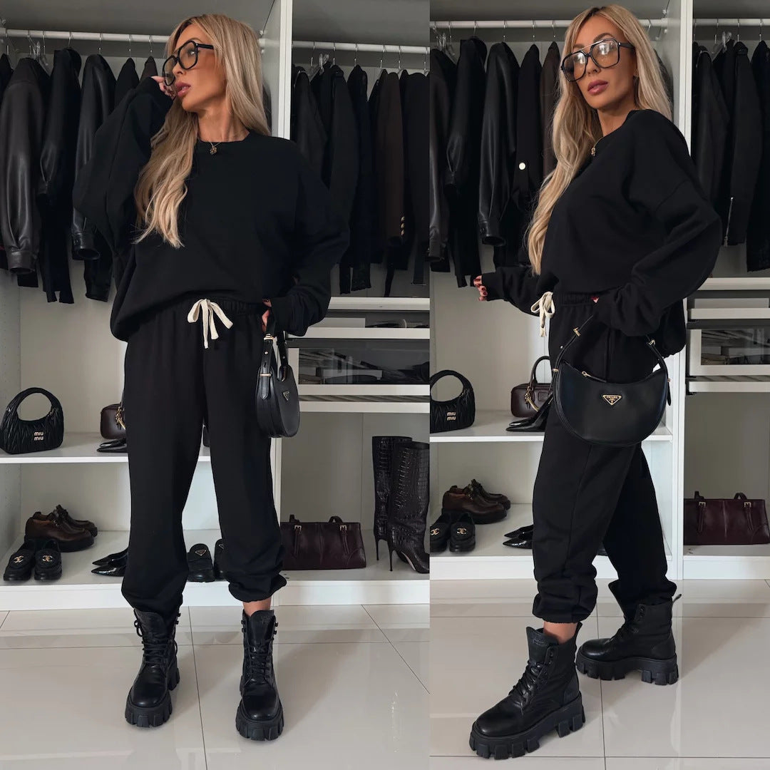 Damen weiches Lounge-Set aus Baumwollmix mit Tunnelzug und elastischen Bündchen – Avérine