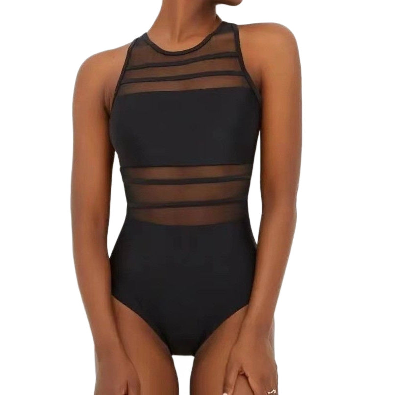 Damen Sportlicher Hochgeschnittener Einteiler mit Transparentdetails – Avérine