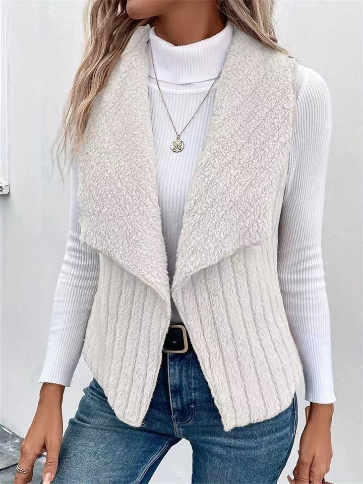 Damen nan kuschelige ärmellose Teddy-Fleece-Weste mit großem Schalkragen und strukturierter Rippenoptik Echo Archiv