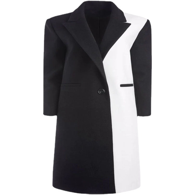 Damen Taillierter Midi‑Longcoat im Clean‑Tailoring mit kontrastiertem Innenfutter und Schalkragen Echoarchiv