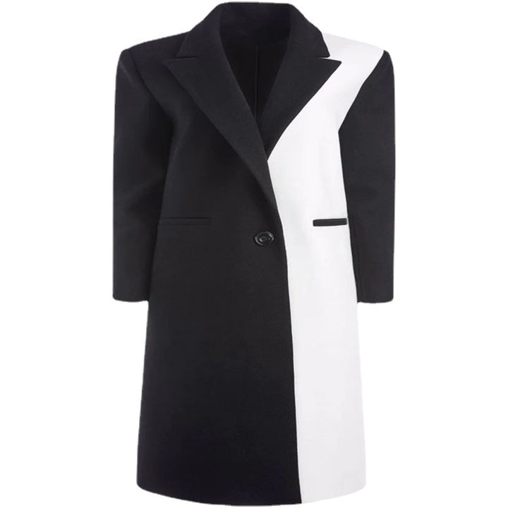 Damen Taillierter Midi‑Longcoat im Clean‑Tailoring mit kontrastiertem Innenfutter und Schalkragen Echoarchiv