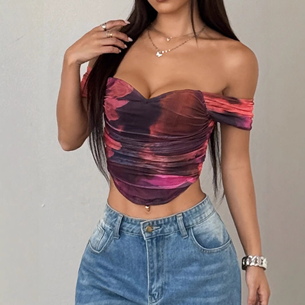 Damen Off-Shoulder Top mit Raffungen und floralem Design Echo Archiv