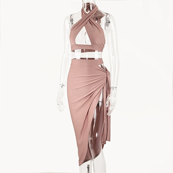Damen Elegantes Cut-Out Kleid mit Wickeloptik und tiefem Ausschnitt Echo Archiv
