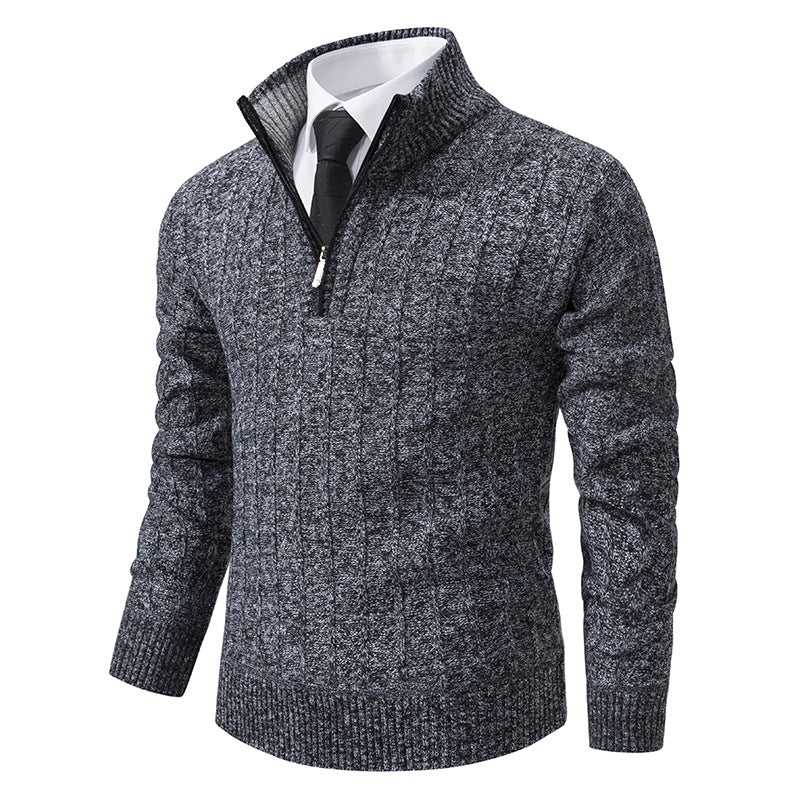 Herren nan Halbzip-Strickpullover mit strukturierter Zopfoptik, wärmendem Stehkragen und schmaler Silhouette Echo Archiv