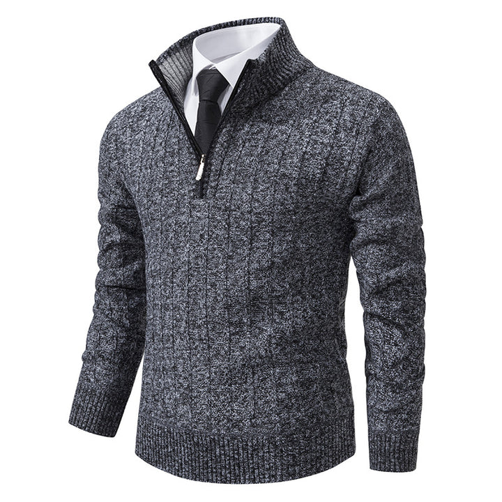 Herren nan Halbzip-Strickpullover mit strukturierter Zopfoptik, wärmendem Stehkragen und schmaler Silhouette Echo Archiv