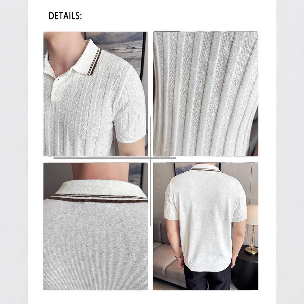 Herren Elegantes Kurzarm-Strickpoloshirt mit Struktur Echo Archiv