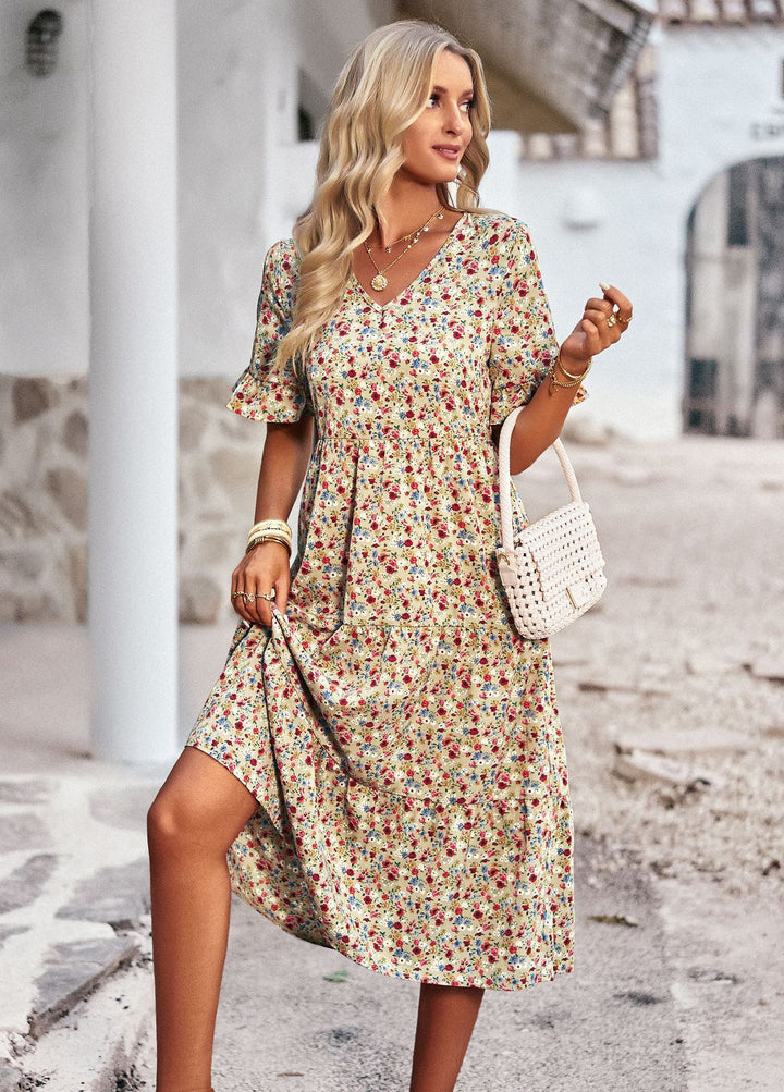 Damen Midikleid mit floralem Muster und A-Linien-Schnitt Echo Archiv