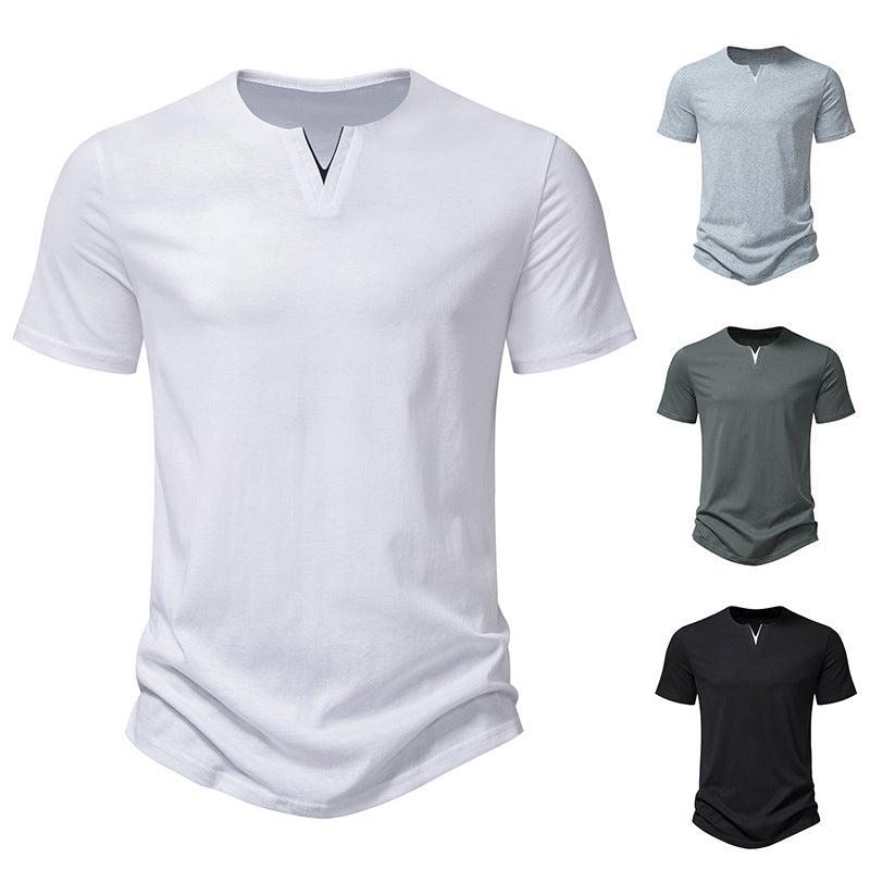 Herren Kurzarm-Henley-T-Shirt mit kreativem V-Ausschnitt und angenehmem Tragegefühl Echoarchiv