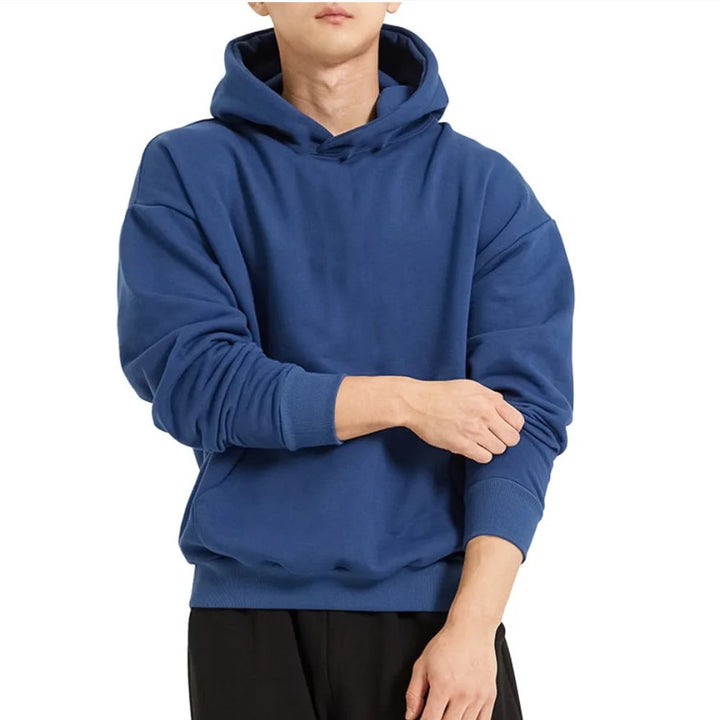 Herren schwerer Kapuzenpullover im Boxy-Cut mit Kängurutasche, geripptem Saum und angerauter Innenseite – Cavarno