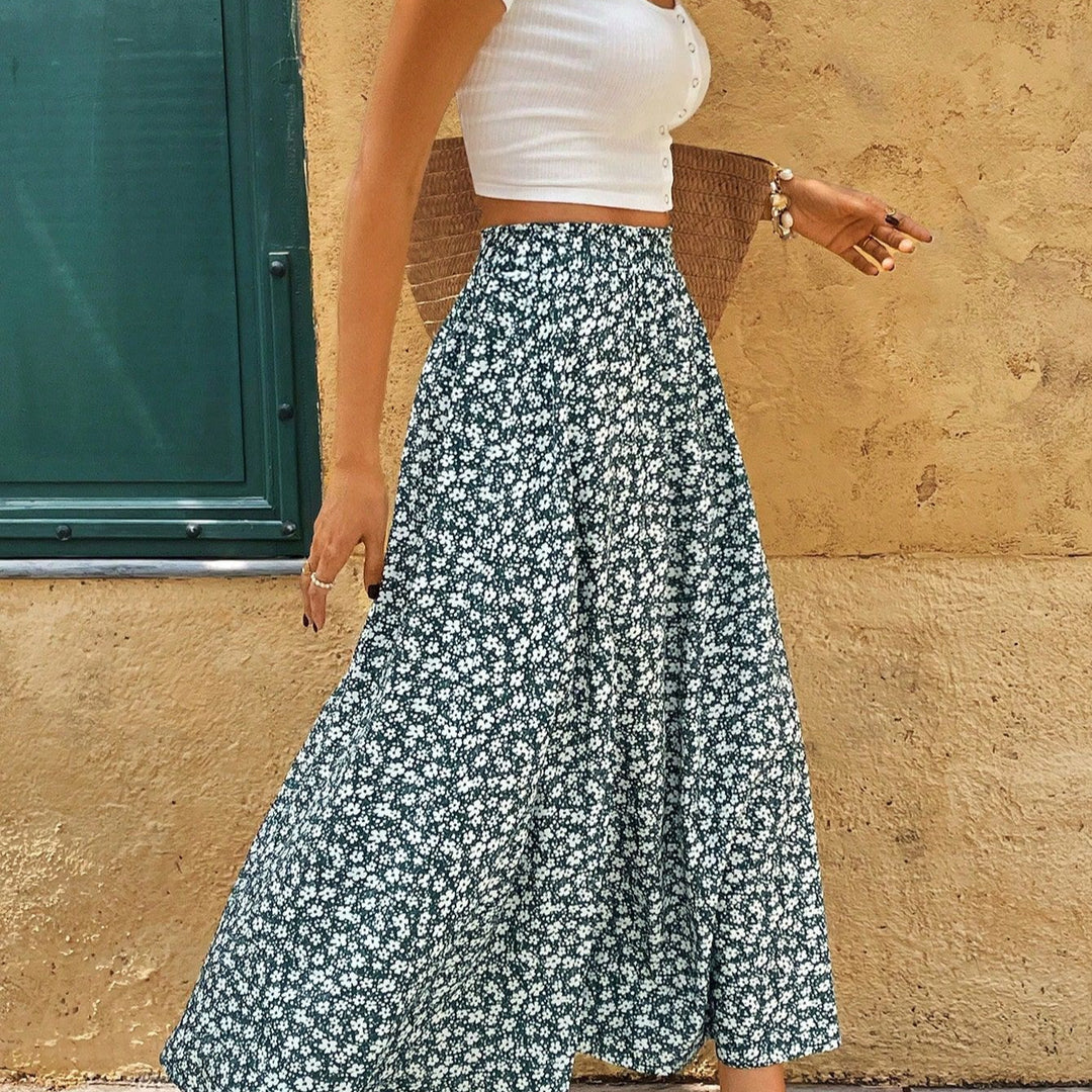 Damen Maxirock mit floralem Design und seitlichem Schlitz Echo Archiv