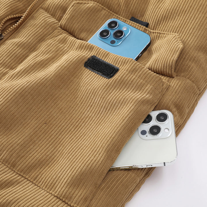 Herren Ärmellose Cordweste mit Sherpa-Innenfutter, gesteppter Thermoisolierung und Pattentaschen – Marzano