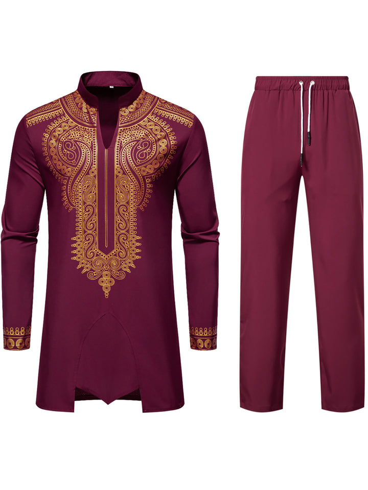 Herren Traditionelles besticktes Tunika‑Set mit Mandarinkragen und elastischer Hose Echo Archiv