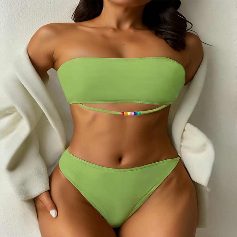 Damen Bandeau-Bikini-Set mit farbenfroher Schnürung und hohem Beinausschnitt Echo Archiv