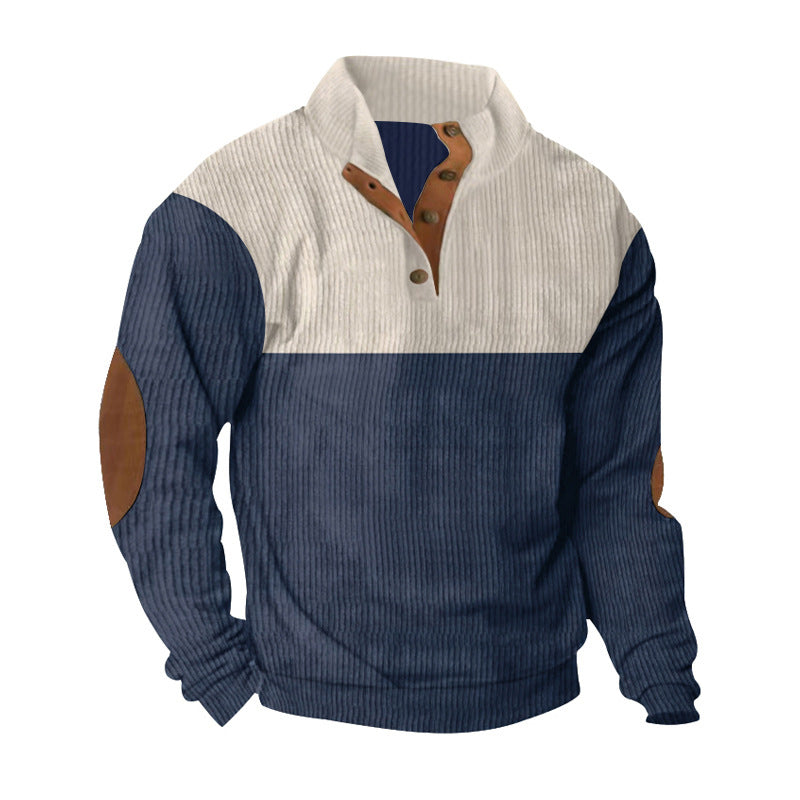 Herren nan lässiger Strickpullover mit Knopfleiste, Stehkragen und Ellenbogenpatches Echo Archiv