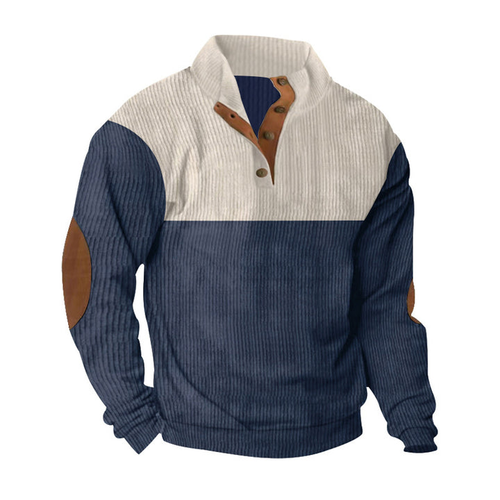 Herren nan lässiger Strickpullover mit Knopfleiste, Stehkragen und Ellenbogenpatches Echo Archiv