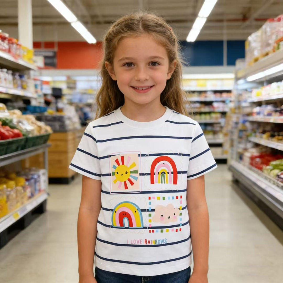 Kinder T-Shirt mit buntem Regenbogen und fröhlichem Sonnendesign Echo Archiv