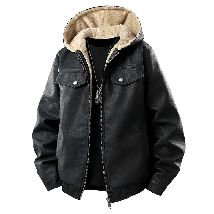 Herren Lederoptik-Blouson mit Kapuze, Teddyfutter und aufgesetzten Fronttaschen Echo Archiv