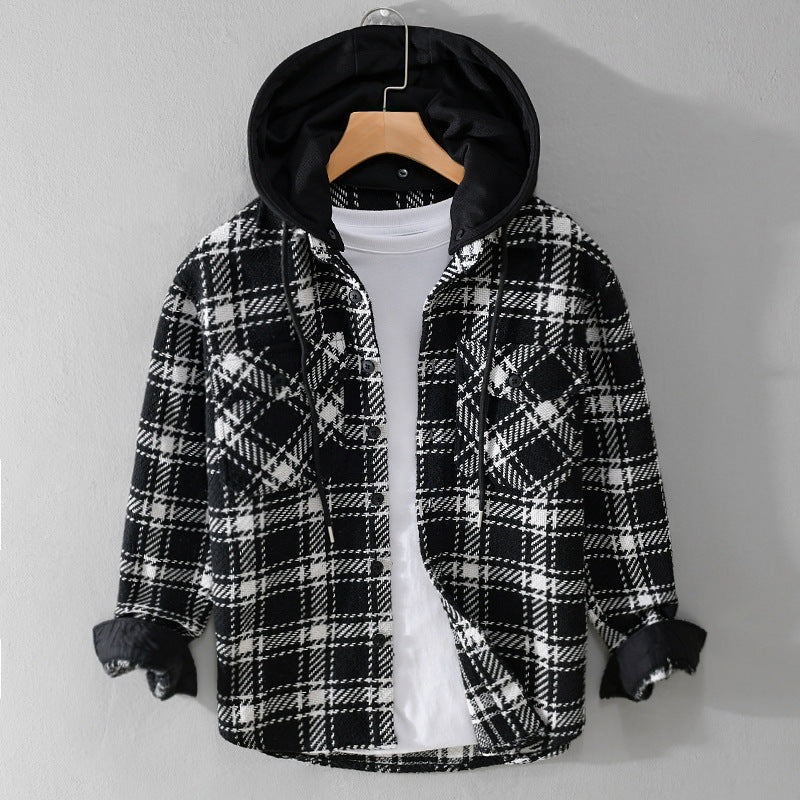 Herren Karierter Overshirt mit gesteppter Kapuze und Thermofutter Echoarchiv