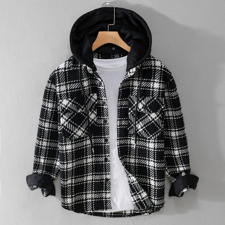 Herren Karierter Overshirt mit gesteppter Kapuze und Thermofutter Echoarchiv