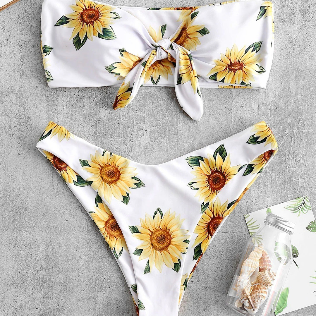Damen Bandeau-Bikini mit floralem Design und praktischen Knoten Echo Archiv