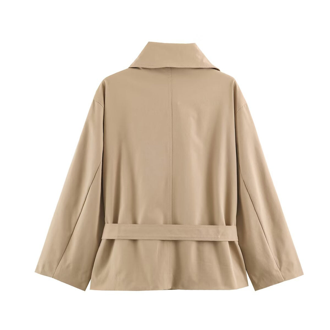 Damen Kurze taillierte Trenchjacke mit Bindegürtel und weitem Reverskragen Echo Archiv