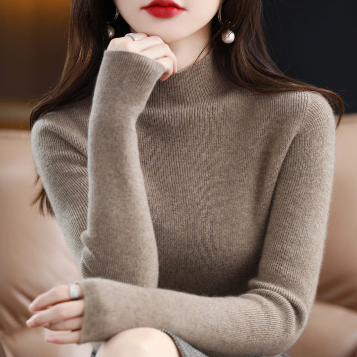 Damen Schmal geschnittener Mockneck-Pullover aus kaschmirähnlichem Feinstrick Echoarchiv