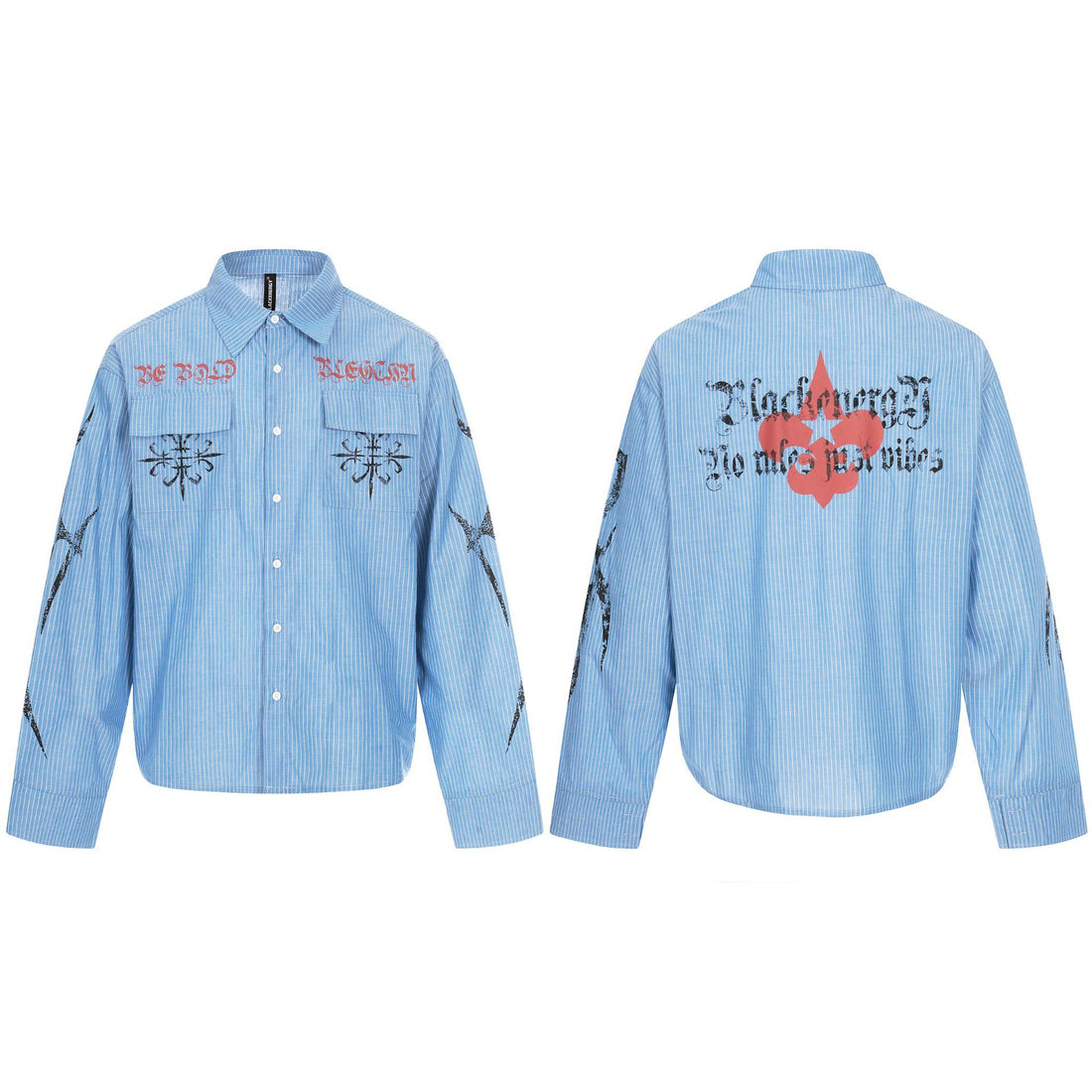 Unisex Oversize-Hemdjacke mit aufgesetzten Brusttaschen und dekorativen Printdetails Echoarchiv