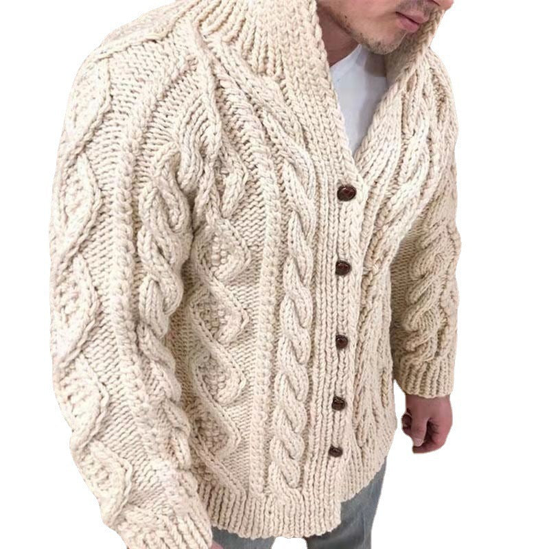 Herren Grobstrickjacke mit klassischem Stehkragen und Knopfverschluss Echoarchiv