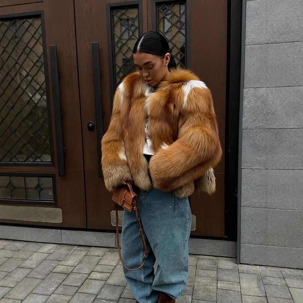Damen Boxy-Kurzmantel im Multi-Layer Fauxfur-Look mit voluminösen Ärmeln Echoarchiv