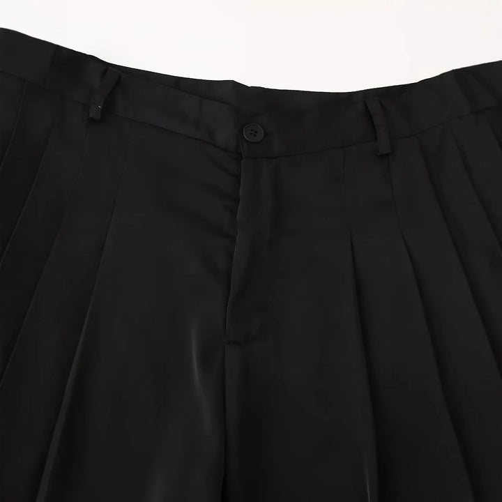 Damen weite Highwaist Culotte-Hose mit Bundfalten, Gürtelschlaufen und Knopfverschluss – Avélisse