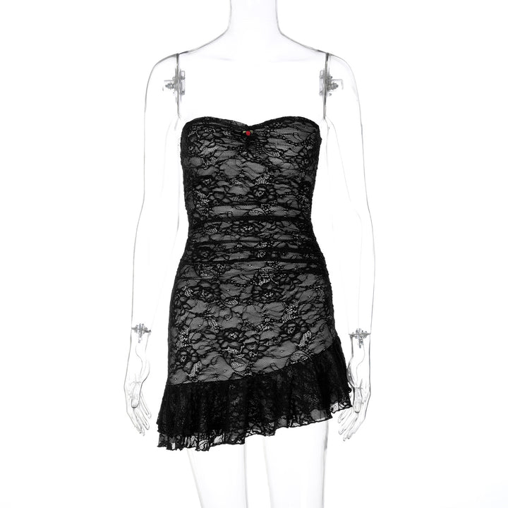 Damen Spitzenkleid mit schulterfreiem Design und eleganter Rüschendetail Echo Archiv