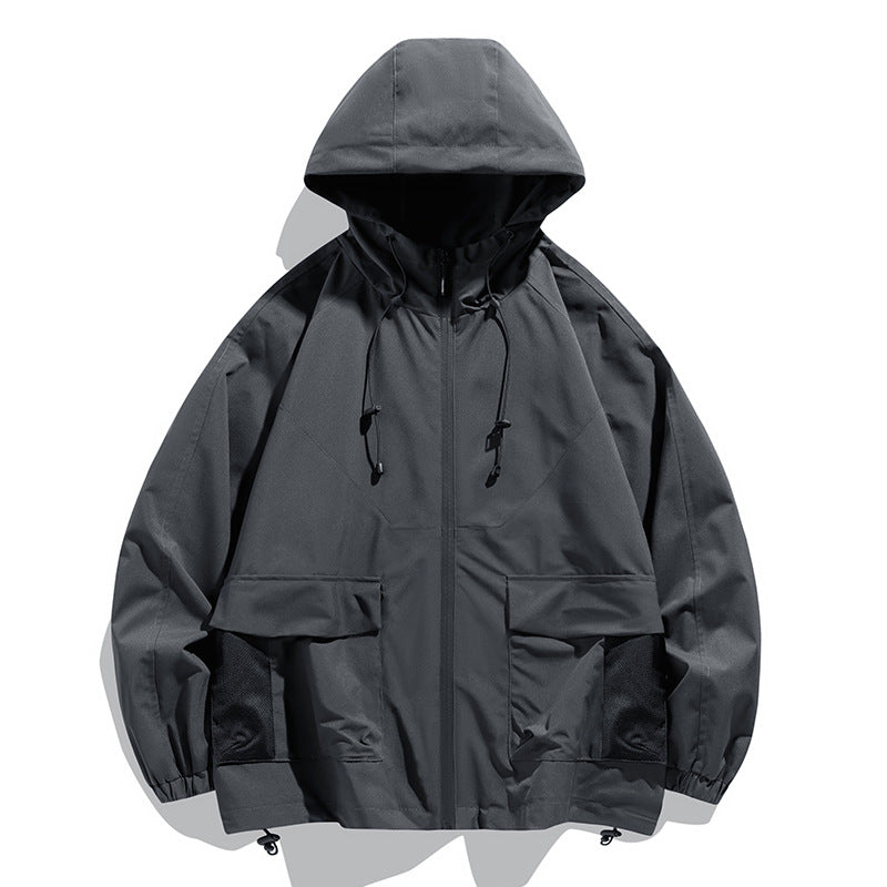 Herren Oversize Kapuzen-Windbreaker mit Multi‑Taschen, Mesh‑Einsätzen und Kordelzug Echo Archiv