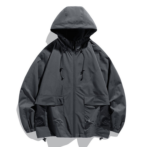 Herren Oversize Kapuzen-Windbreaker mit Multi‑Taschen, Mesh‑Einsätzen und Kordelzug Echo Archiv