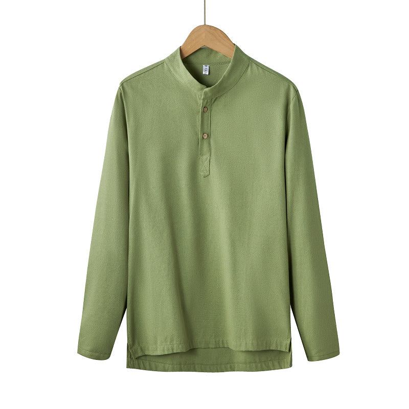 Herren nan langärmeliges Henley-Shirt mit Stehkragen und verdeckter Knopfleiste aus Baumwollmix Echo Archiv