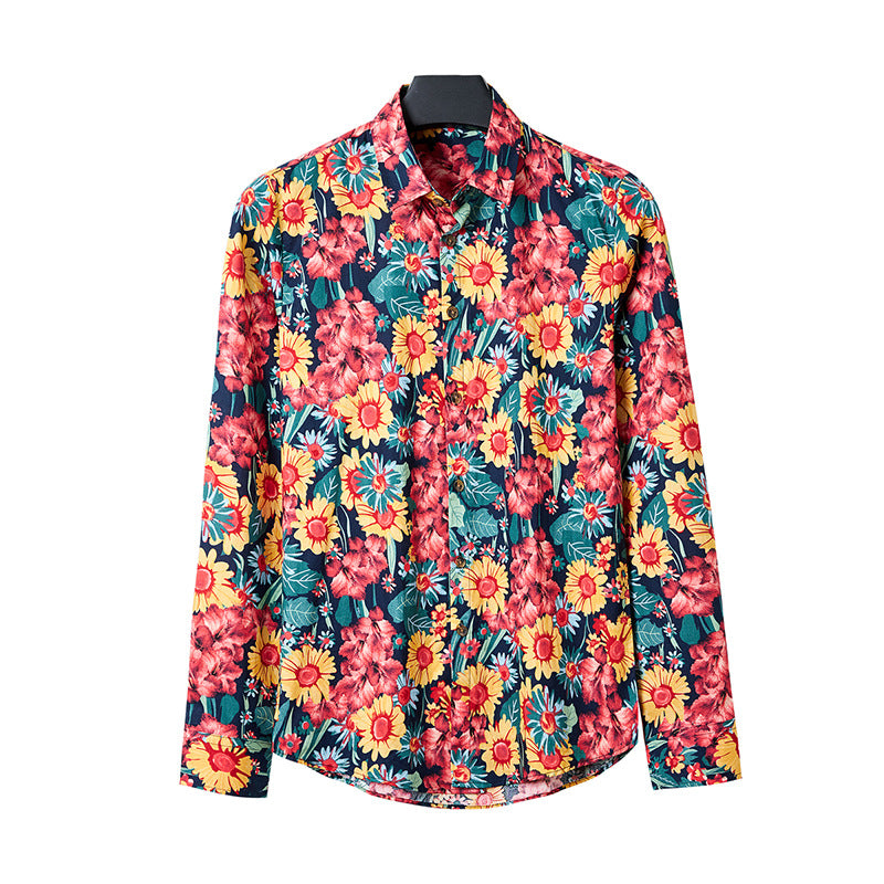 Herren Langarmhemd Tropischer Blattprint – Arvello