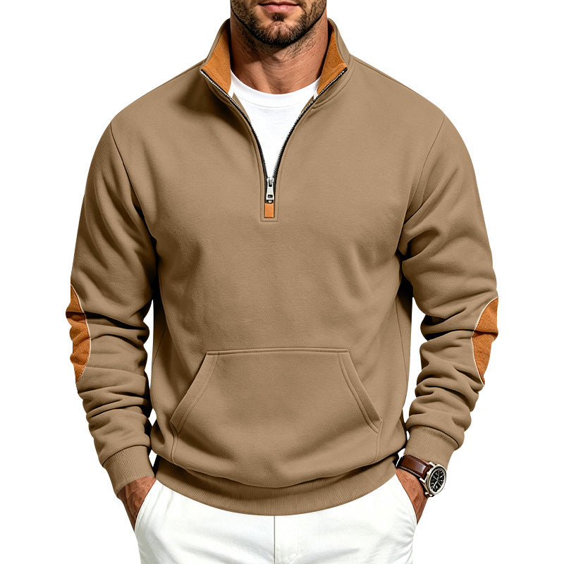 Herren Sweatshirt mit halbem Reißverschluss, Stehkragen und Ellenbogen-Patches Echoarchiv