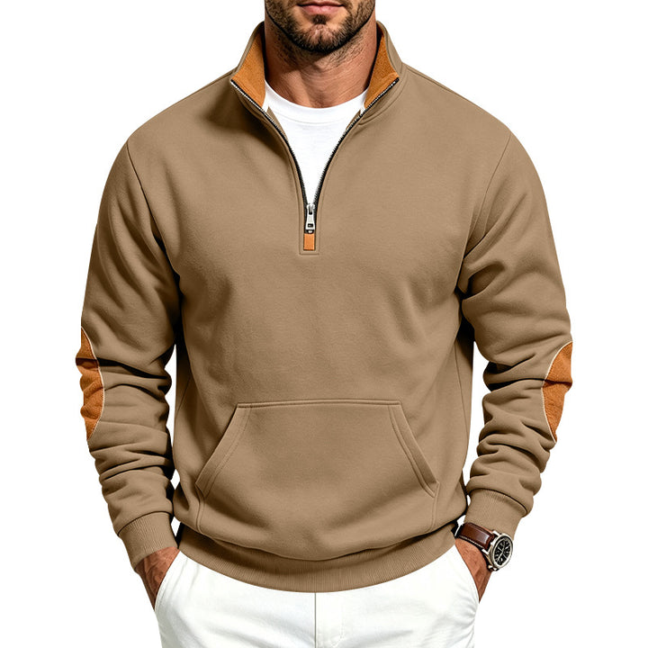 Herren Sweatshirt mit halbem Reißverschluss, Stehkragen und Ellenbogen-Patches Echoarchiv