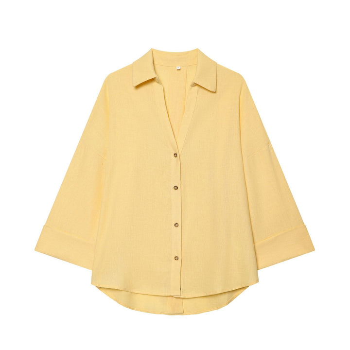 Damen Oversized Leinenbluse mit Kimonoärmeln und durchgehender Knopfleiste Echo Archiv