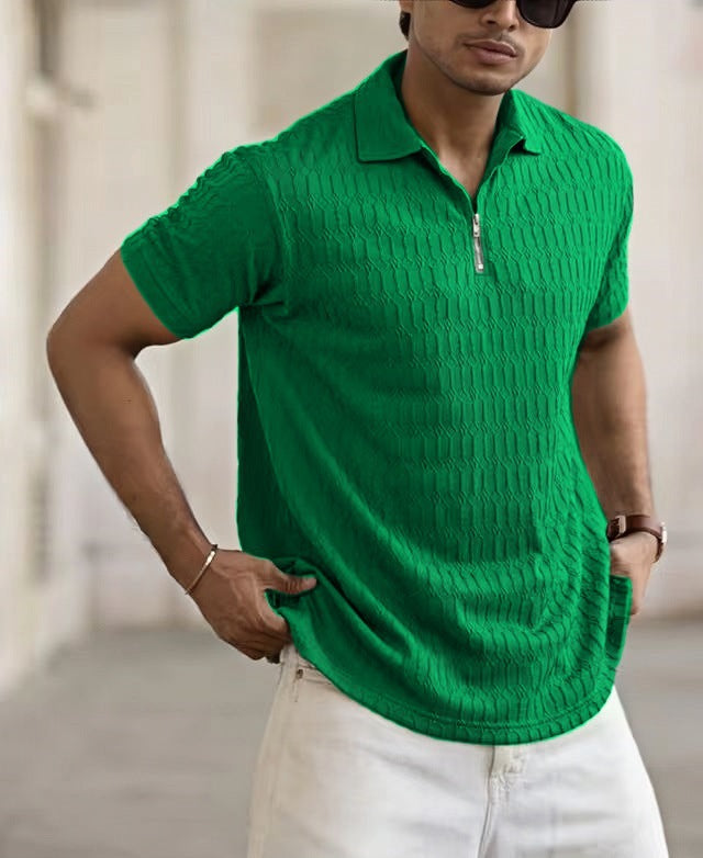 Herren Kurzarm Poloshirt mit strukturiertem Design und Reißverschluss Echoarchiv