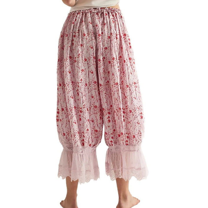 Damen Blumenmuster Hose mit Spitzenabschlüssen Echo Archiv