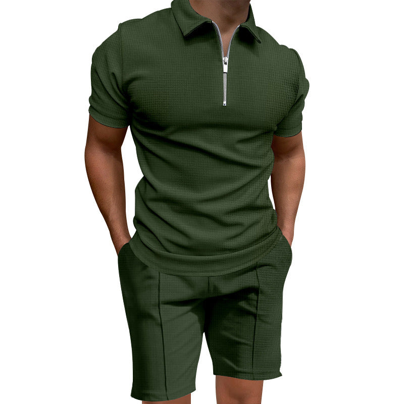 Herren Polo- und Shorts-Set mit modernem Reißverschluss und elastischem Bund Echoarchiv