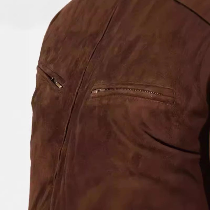 Herren zeitlose Wildlederjacke im modernen Biker-Schneid Echoarchiv